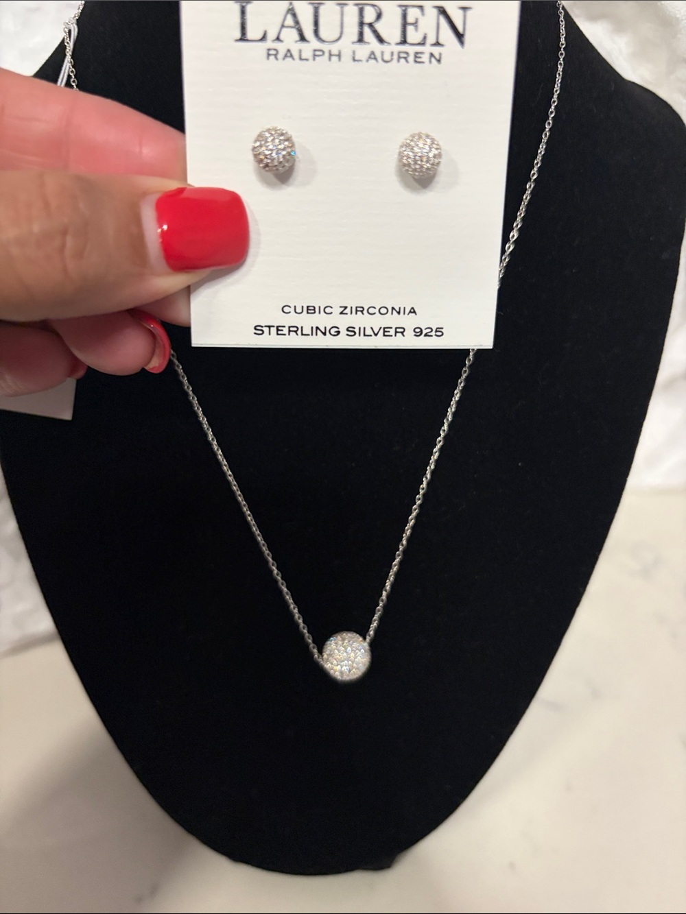 Ralph Lauren Sterling Silver Cubic Zirconia Necklace & Stud Earrings - Silver